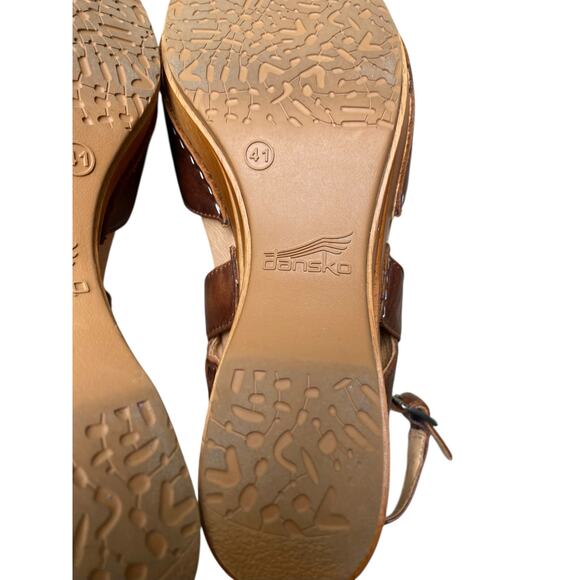 Dansko Taci Brown Leather Mary Jane Wedge Clogs EU 41 US 11 Cottage Boho Neutral - Picture 11 of 15